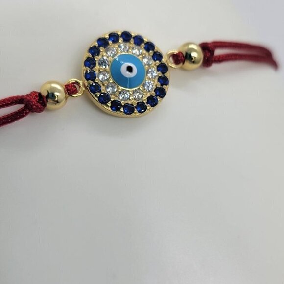 Sterling SIlver 925 Blue Evil Eye Design with adjustable Bracelet - Picture 2 of 4